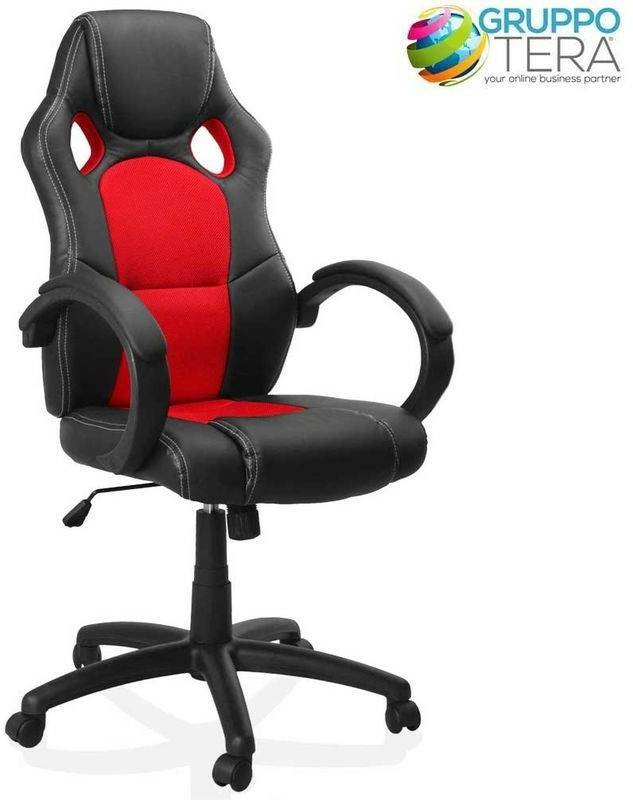 Bakaji Gaming Chair with Rotating WheelsRed Bakaji Gaming Chair with Rotating Wheels